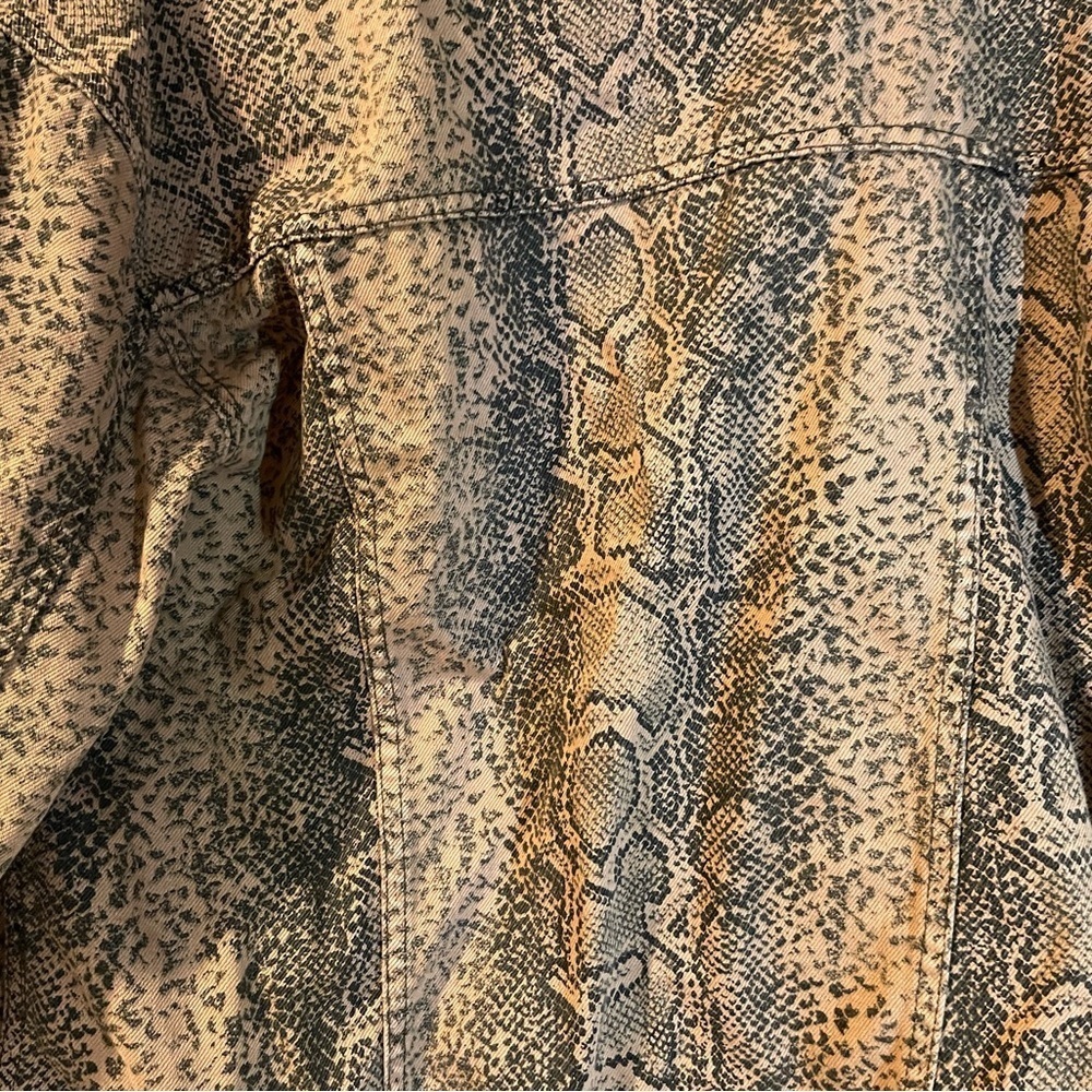 Free People Black and Tan Snakeskin Patterned Denim Jacket - Picture 2 of 6